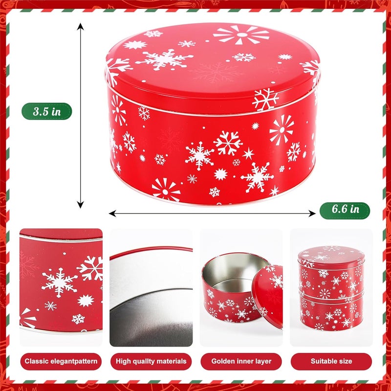 TangFee 6Pieces Christmas Cookie Tins, 6.5Inch Round Cookie Containers, Empty Metal Cookie Tins with Lids for Christmas Holiday Gift Giving - Image 3
